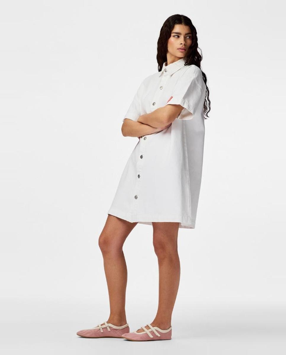 Vestido Camiseiro de Ganga Branco-3