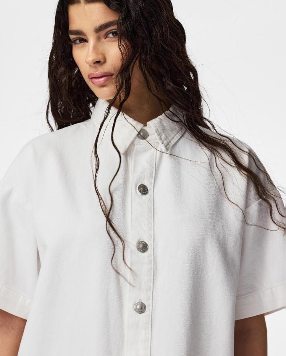 Vestido Camiseiro de Ganga Branco-4