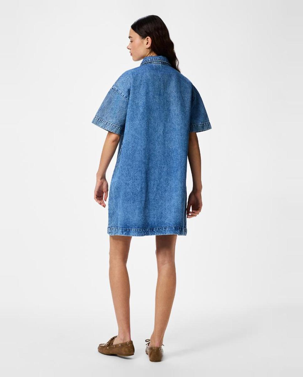 Vestido Camiseiro de Ganga Azul-2