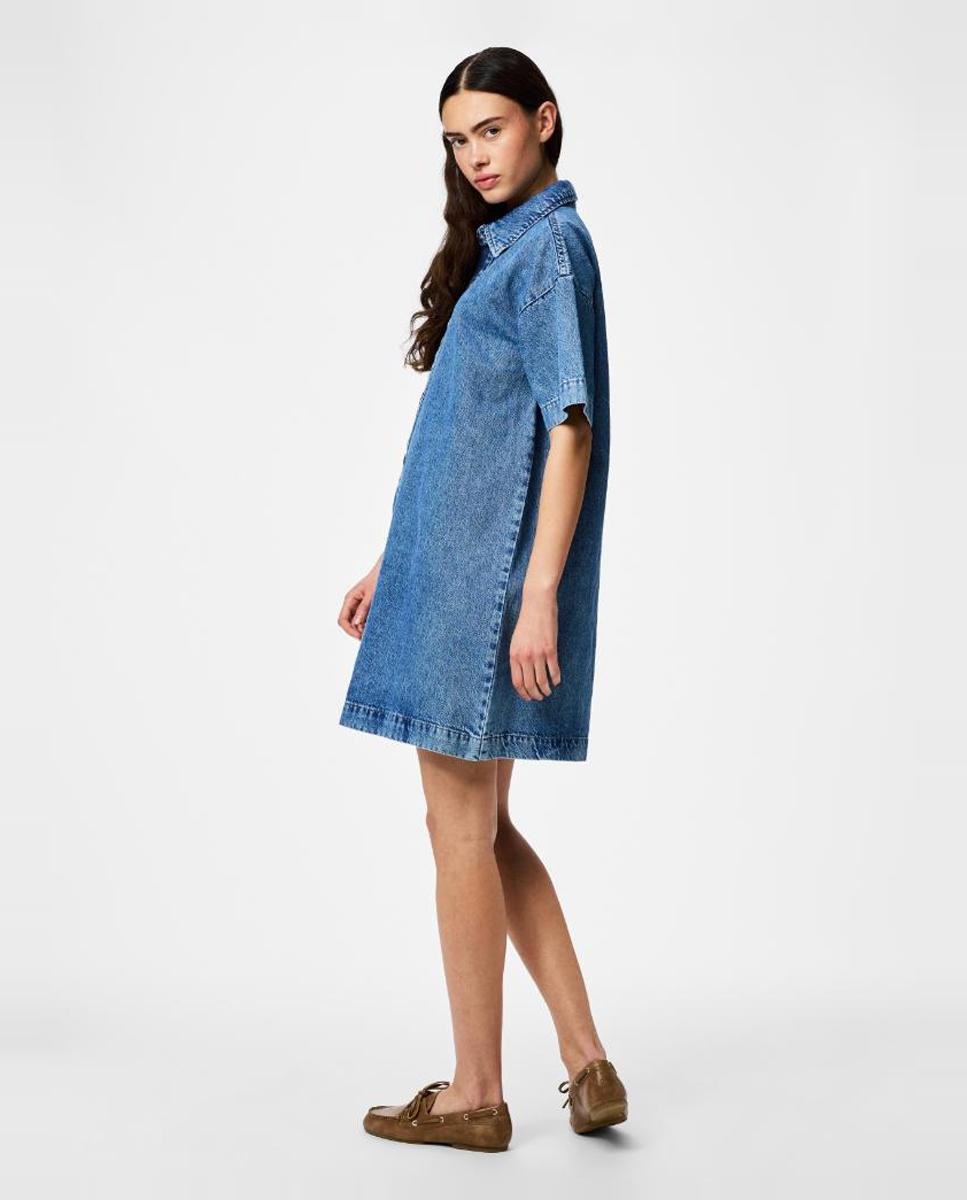 Vestido Camiseiro de Ganga Azul-3