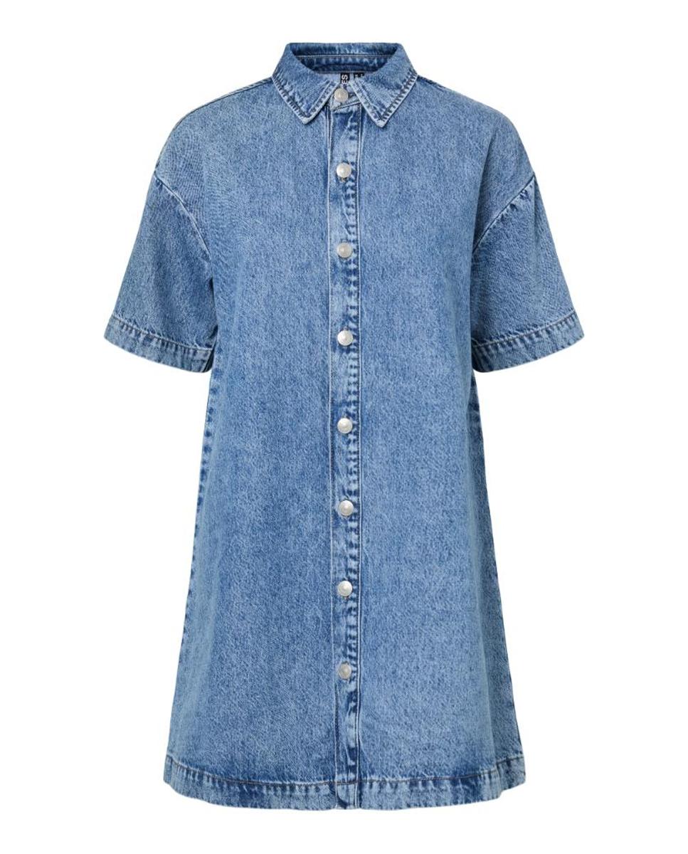 Vestido Camiseiro de Ganga Azul-5