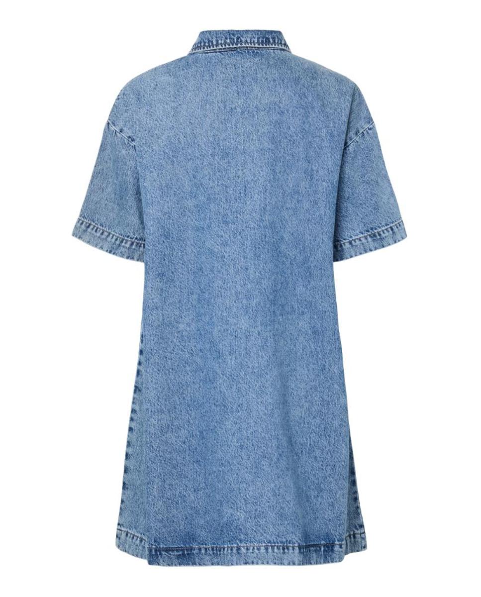 Vestido Camiseiro de Ganga Azul-6