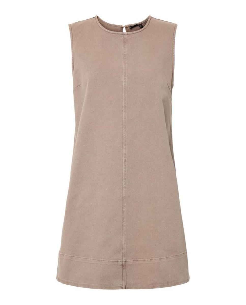 Vestido Curto de Ganga sem Mangas - Castanho Castanho-claro-5