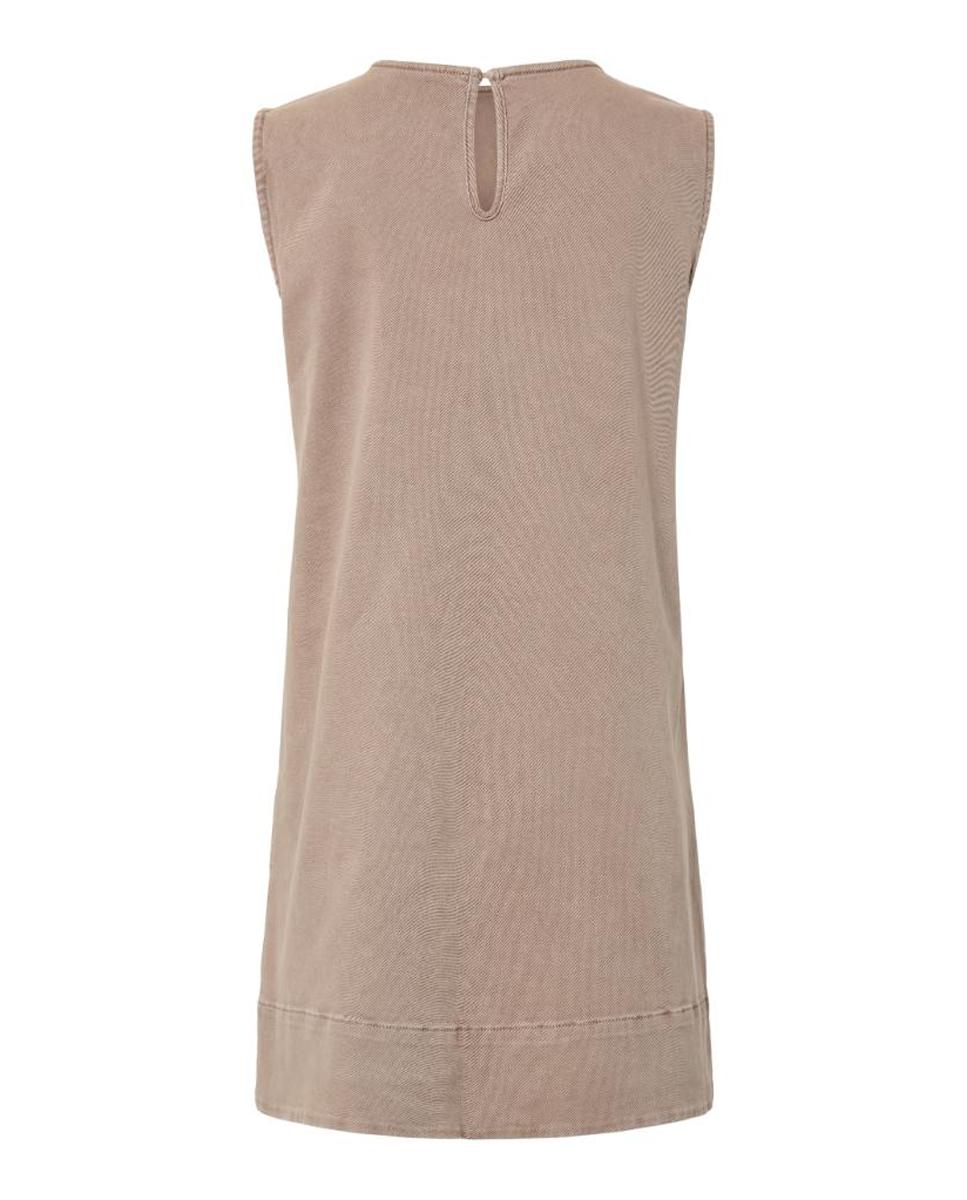 Vestido Curto de Ganga sem Mangas - Castanho Castanho-claro-6