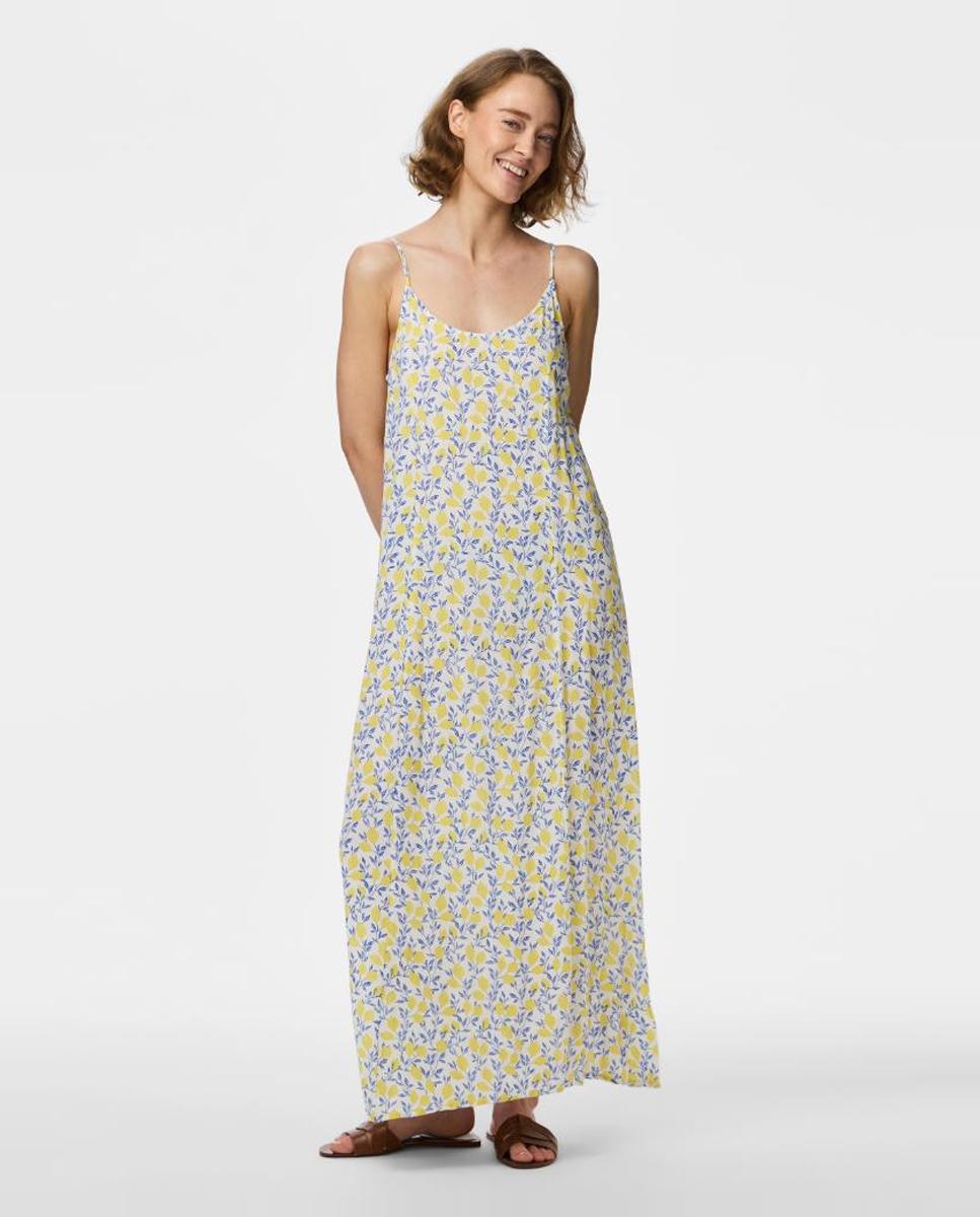Pieces - Vestido largo de tirantes y estampado de limones de mujer.