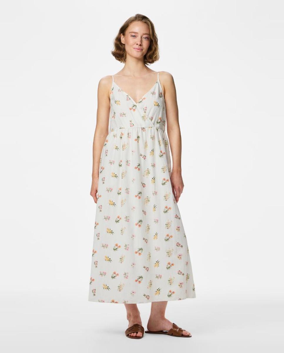 Vestido Comprido de Alças com Estampado Floral Branco-3