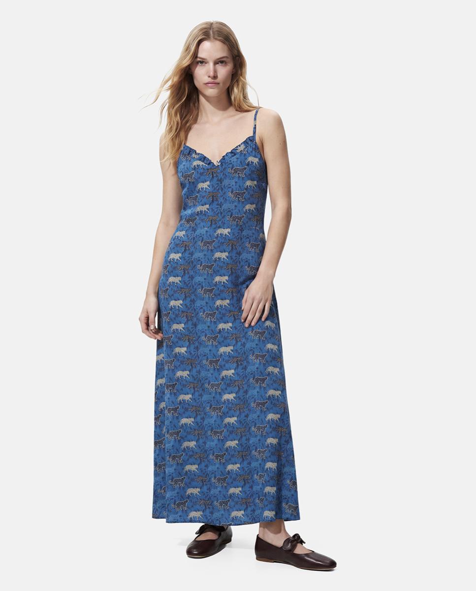 Imagem 0 de Vestido Comprido de Alças com Decote em Bico