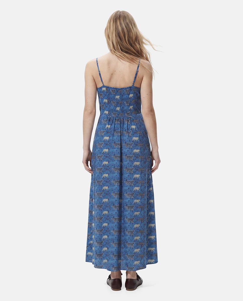 Vestido Comprido de Alças com Decote em Bico Azul-índigo-3