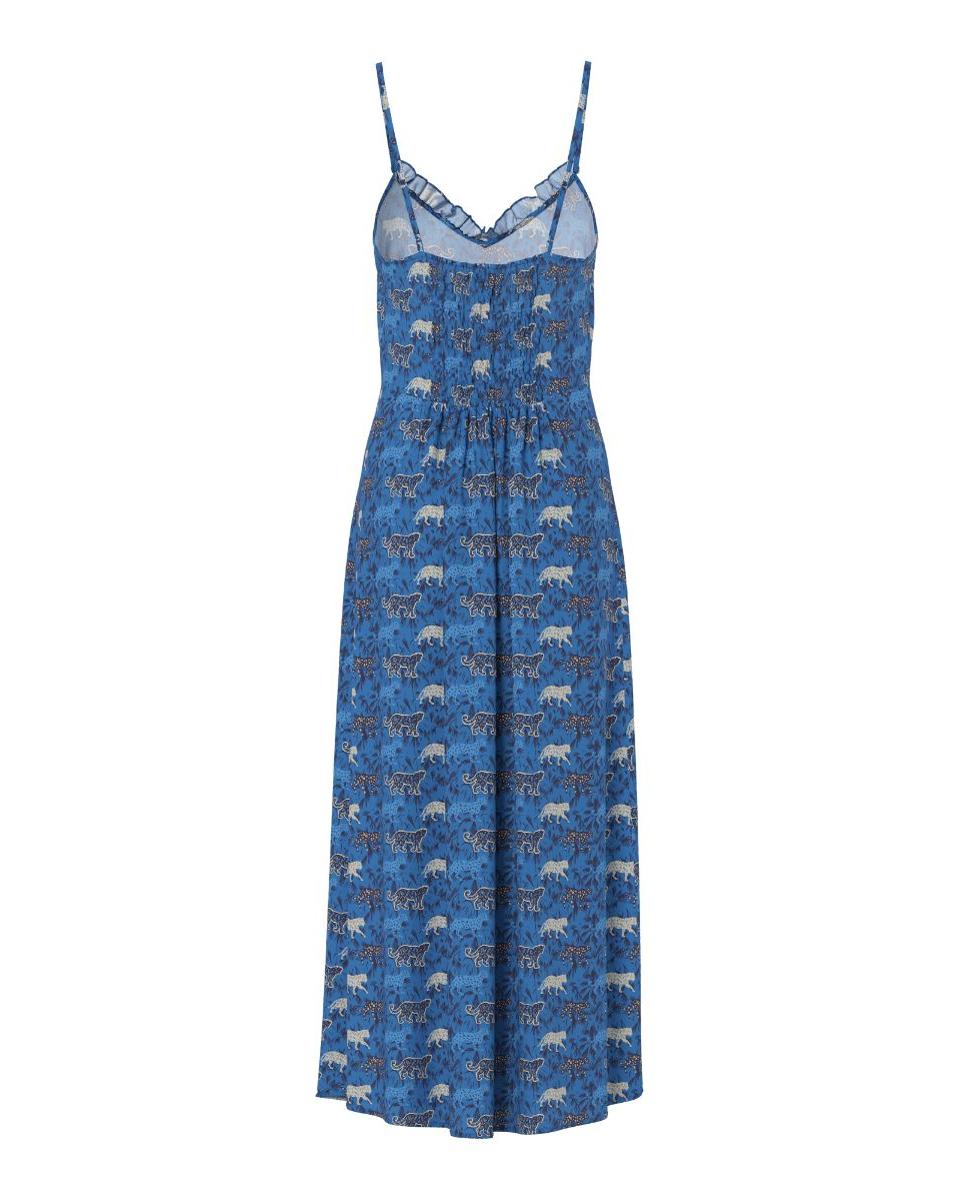 Vestido Comprido de Alças com Decote em Bico Azul-índigo-6