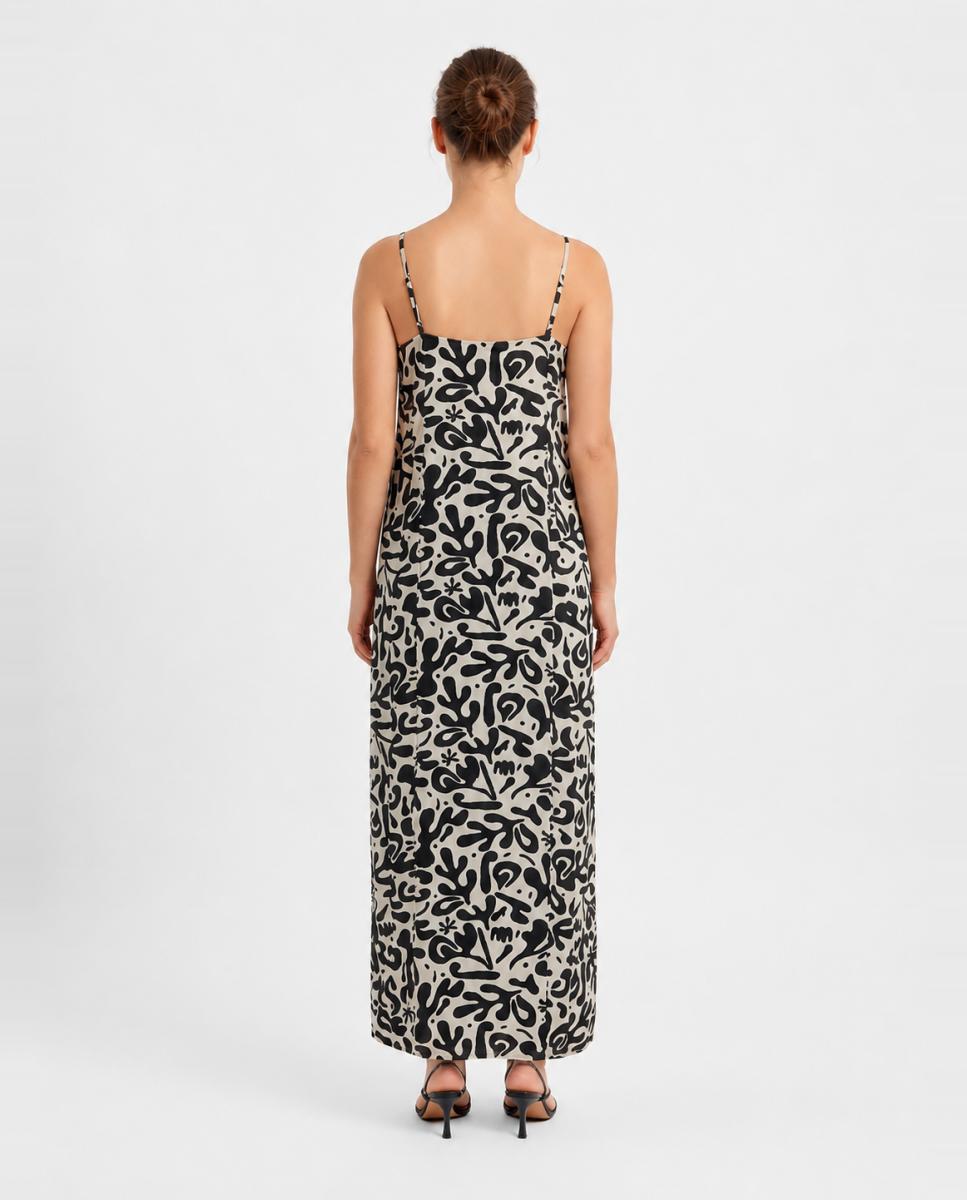 Vestido Comprido de Alças com Animal Print de Leopardo Preto-2