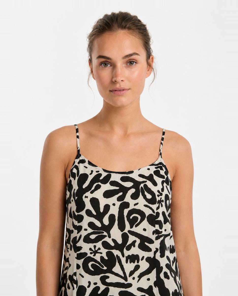 Vestido Comprido de Alças com Animal Print de Leopardo Preto-3