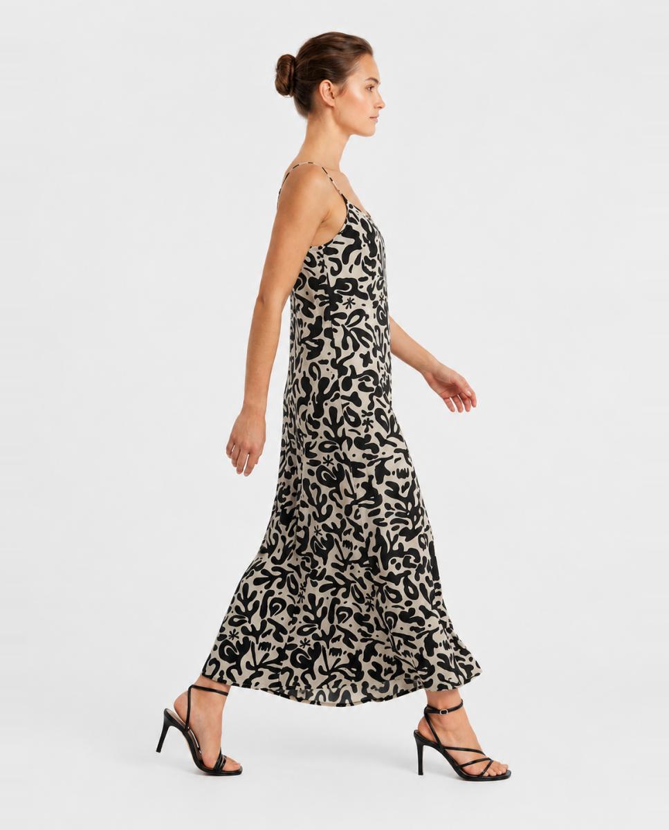 Vestido Comprido de Alças com Animal Print de Leopardo Preto-4