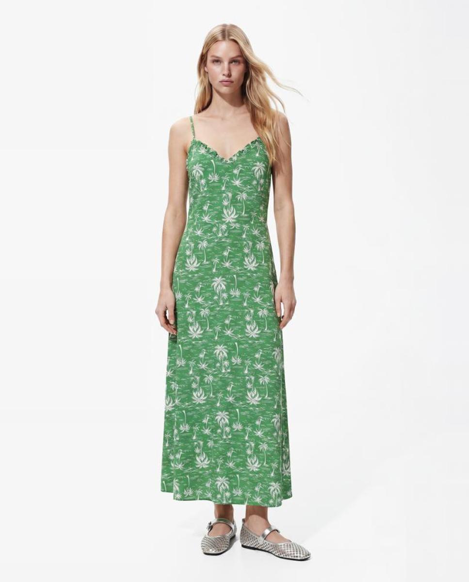 Imagem 0 de Vestido Comprido às Bolinhas com Alças e Decote em Bico