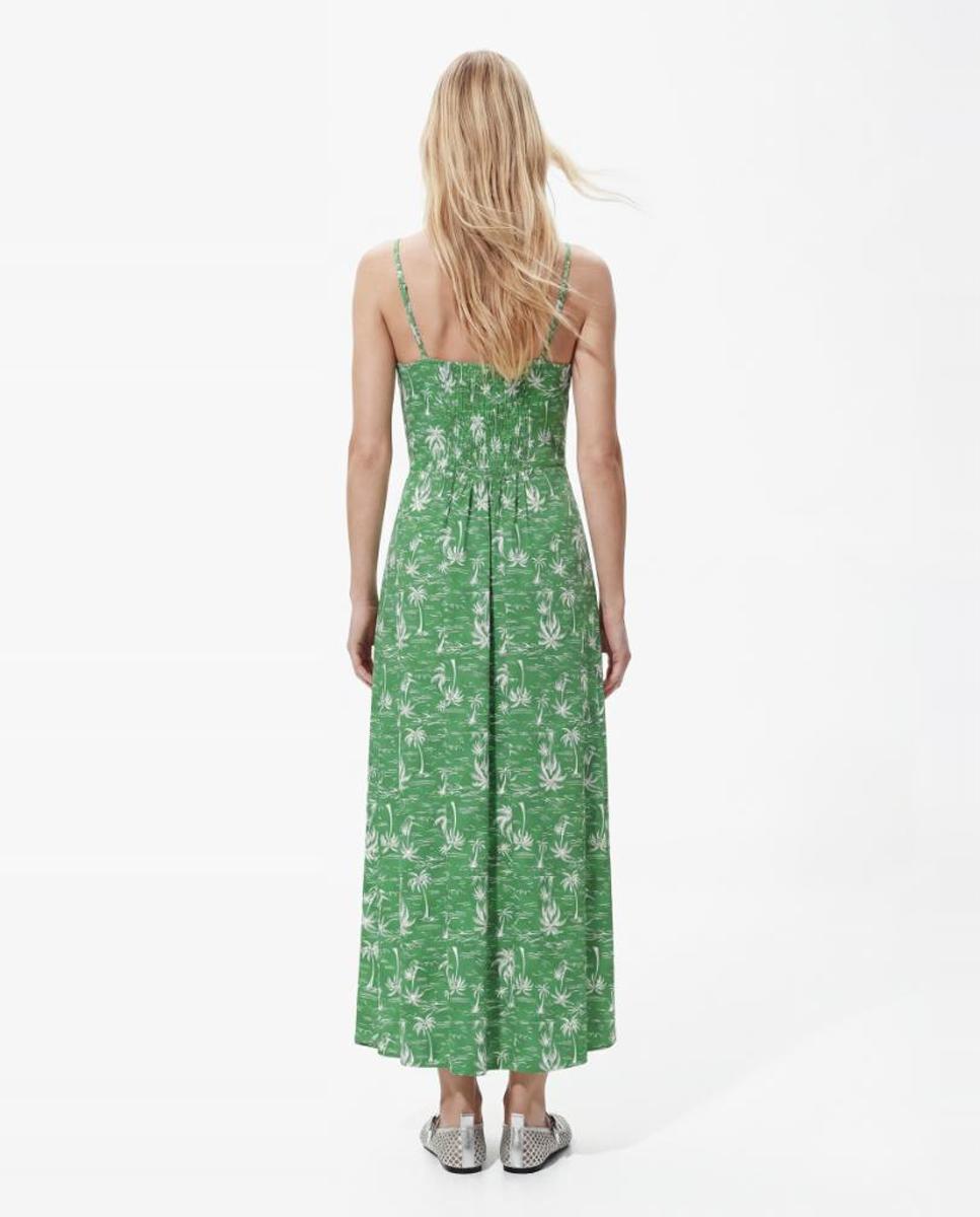 Vestido Comprido de Alças com Decote em Bico Verde-2