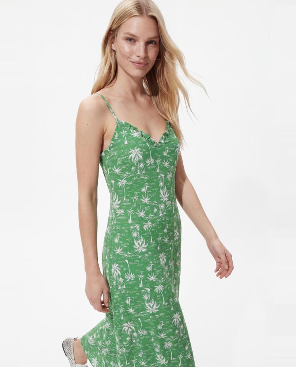 Vestido Comprido de Alças com Decote em Bico Verde-3