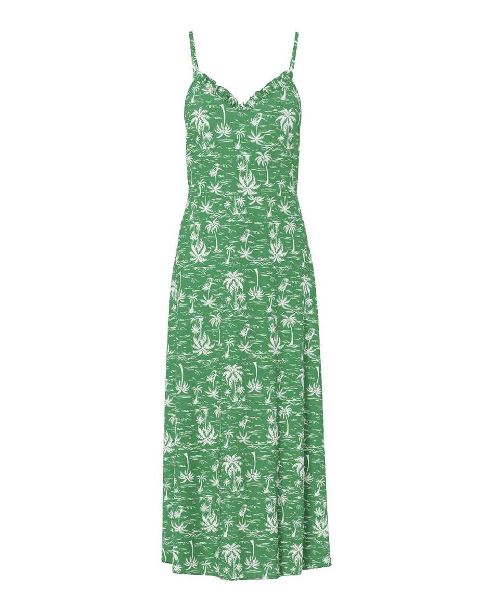 Vestido Comprido de Alças com Decote em Bico Verde-5