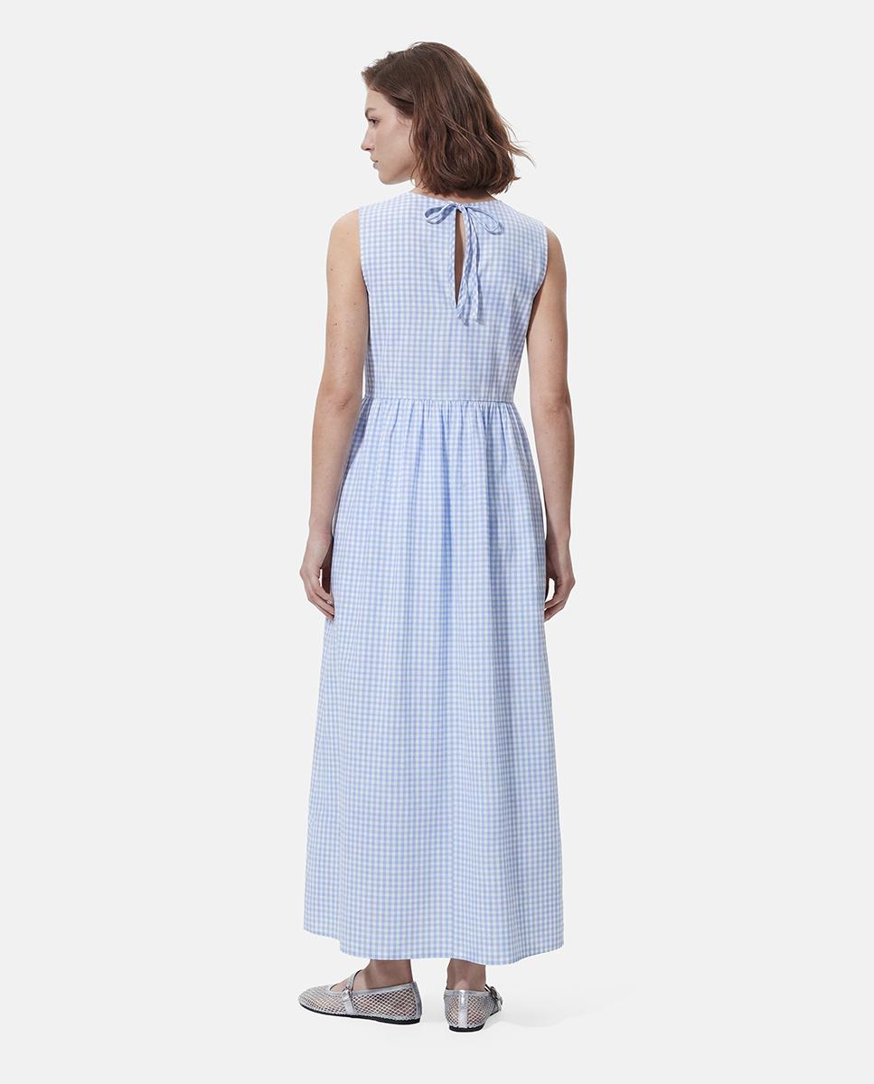 Vestido pelo Tornozelo aos Quadrados Vichy sem Mangas Azul-claro-2