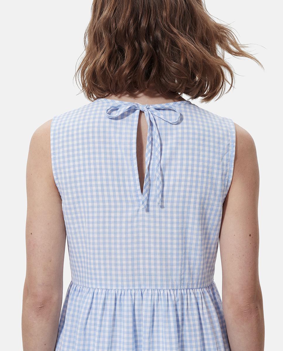 Vestido pelo Tornozelo aos Quadrados Vichy sem Mangas Azul-claro-4