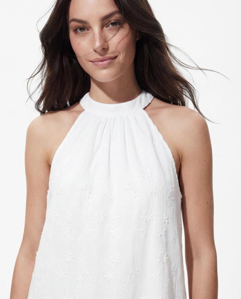 Vestido Curto sem Mangas e com Decote Halter Branco-3