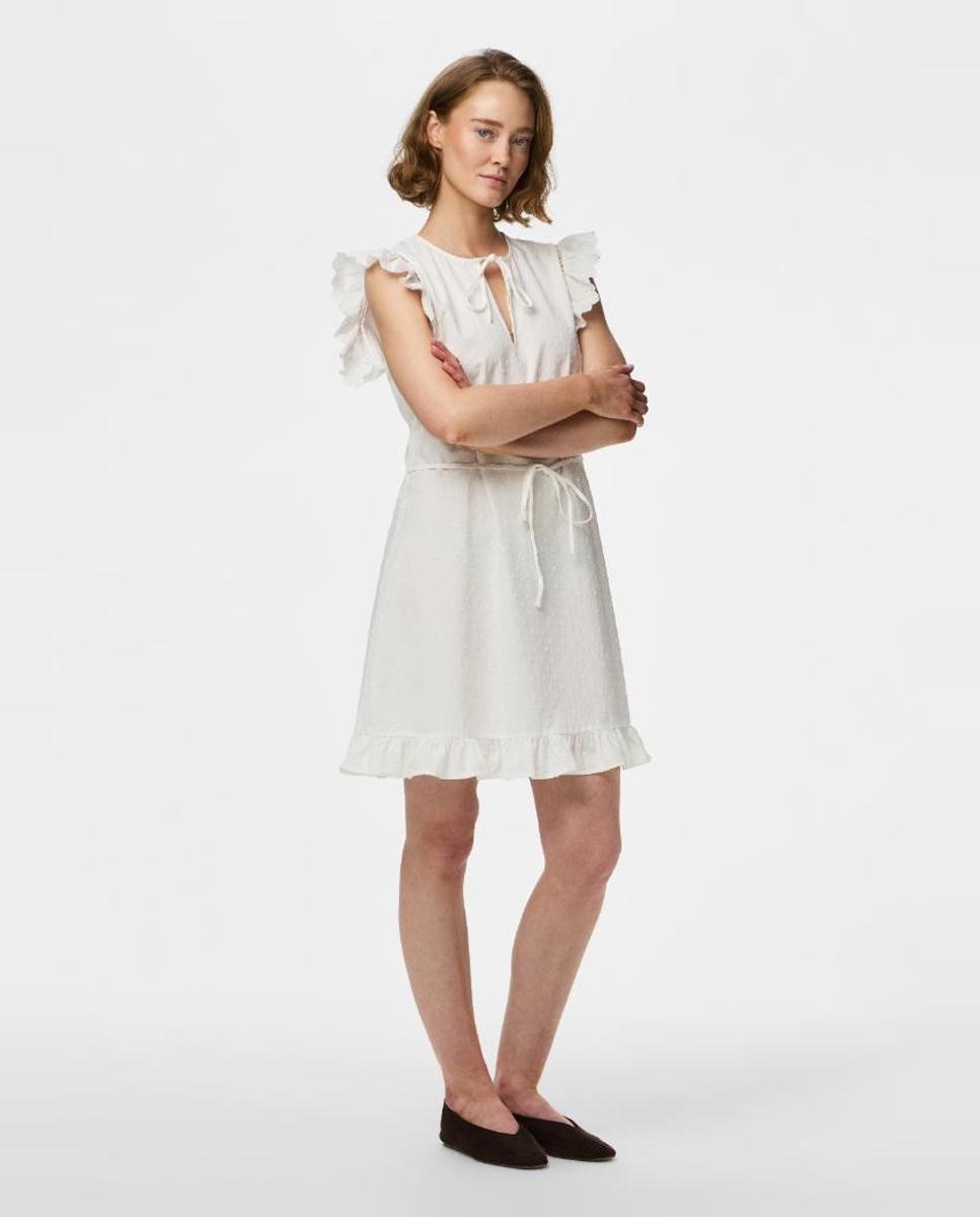 Vestido Curto sem Mangas e com Decote Redondo Branco-3