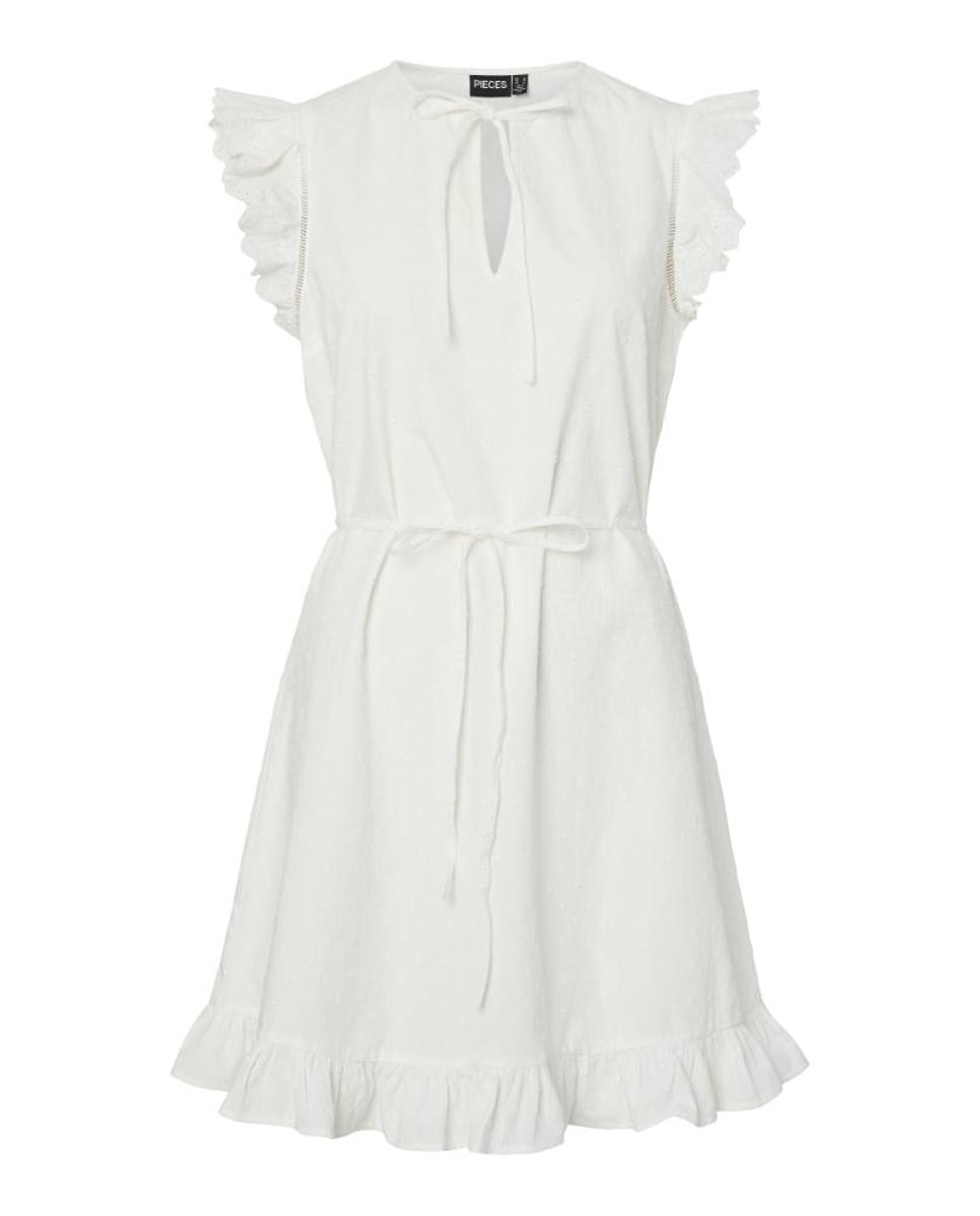 Vestido Curto sem Mangas e com Decote Redondo Branco-5