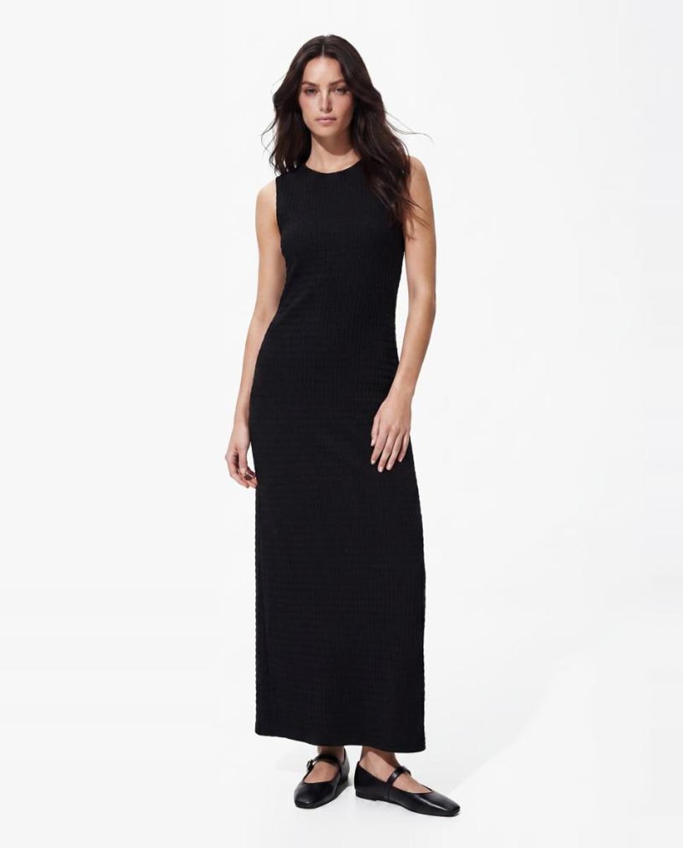 Vestido de mujer largo sin mangas con cuello redondo. - Pieces - Negro Negro-1