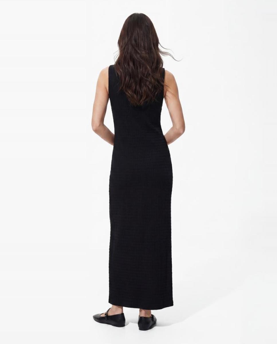 Vestido de mujer largo sin mangas con cuello redondo. - Pieces - Negro Negro-2