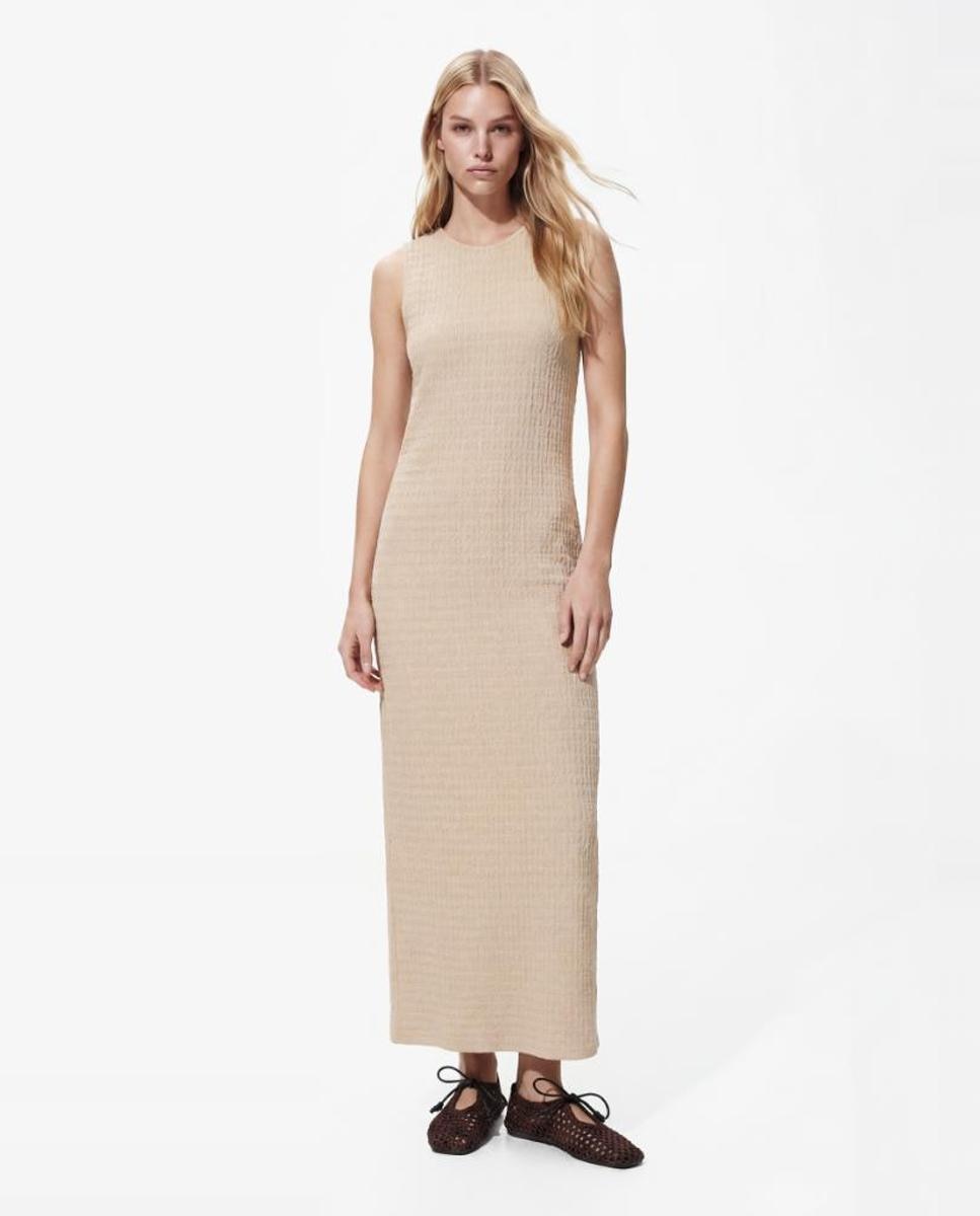 Vestido de mujer largo sin mangas con cuello redondo. - Pieces - Beige Beige-1