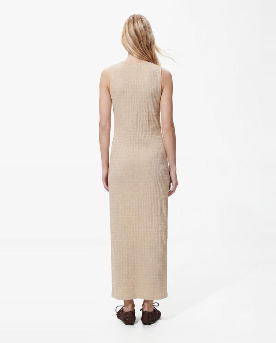 Vestido de mujer largo sin mangas con cuello redondo. - Pieces - Beige Beige-2