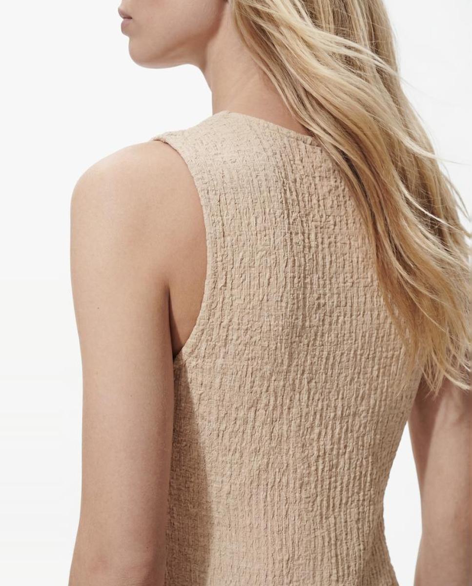 Vestido de mujer largo sin mangas con cuello redondo. - Pieces - Beige Beige-4