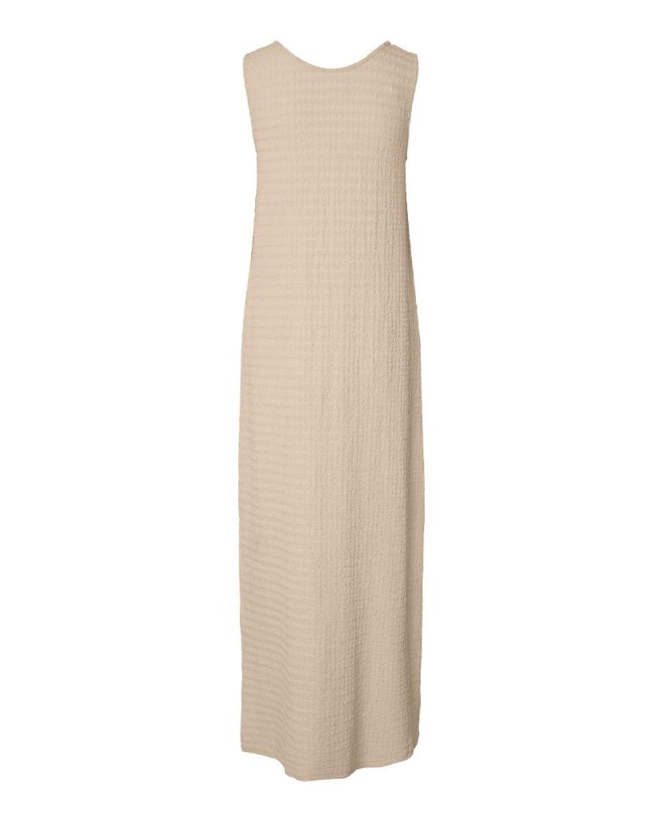 Vestido de mujer largo sin mangas con cuello redondo. - Pieces - Beige Beige-5