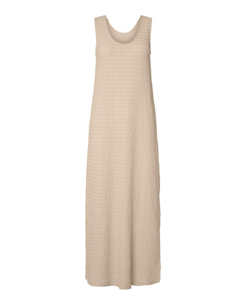 Vestido de mujer largo sin mangas con cuello redondo. - Pieces - Beige Beige-6