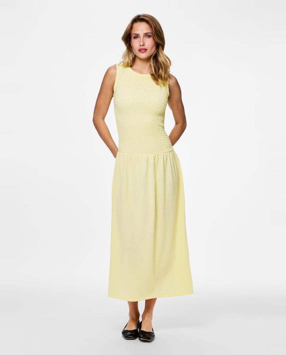 Pieces - Vestido smock de mujer largo sin mangas con cuello redondo..