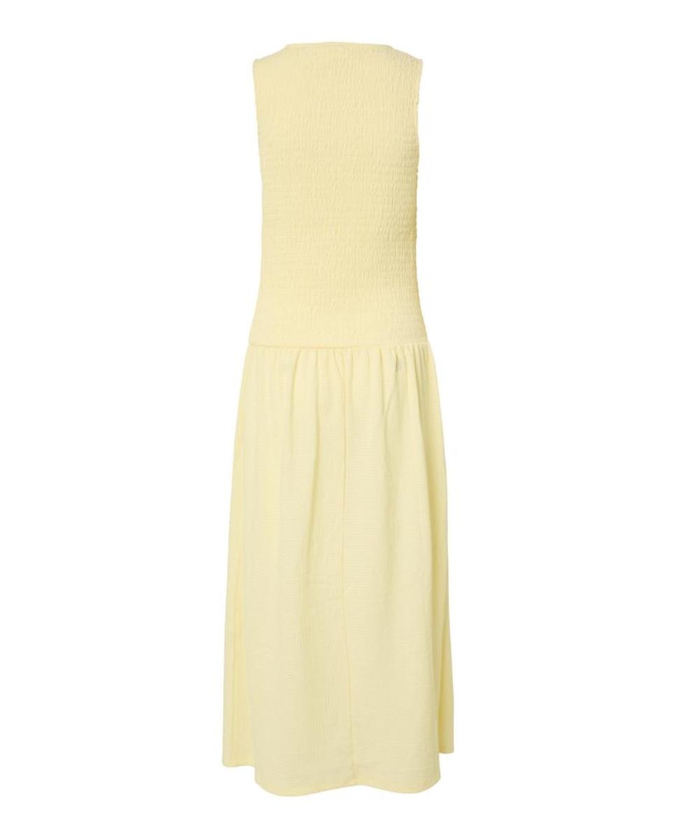 Vestido Smock Comprido sem Mangas e com Decote Redondo Amarelo-6