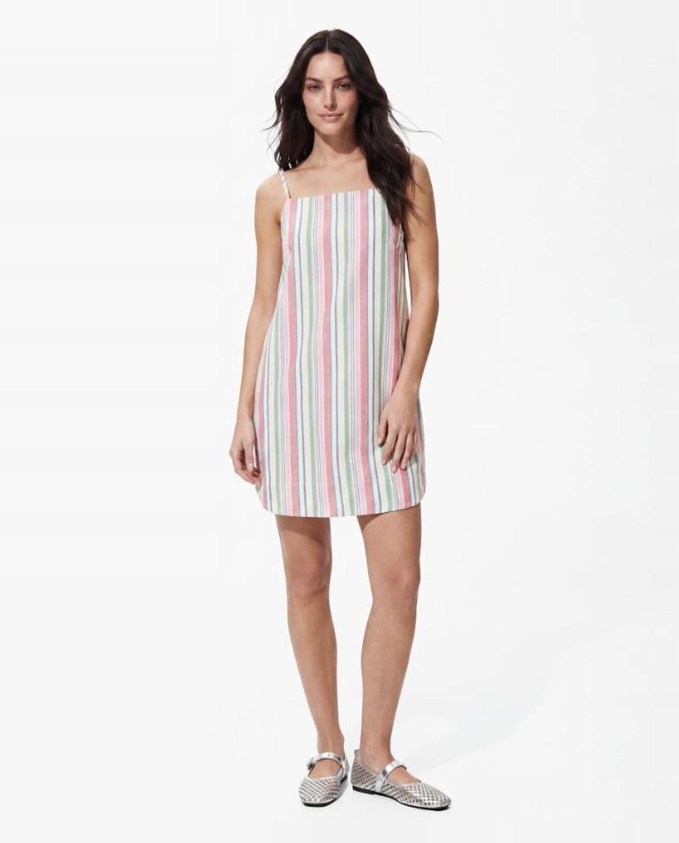 Vestido de Ganga Curto às Riscas com Alças Multicolor-3
