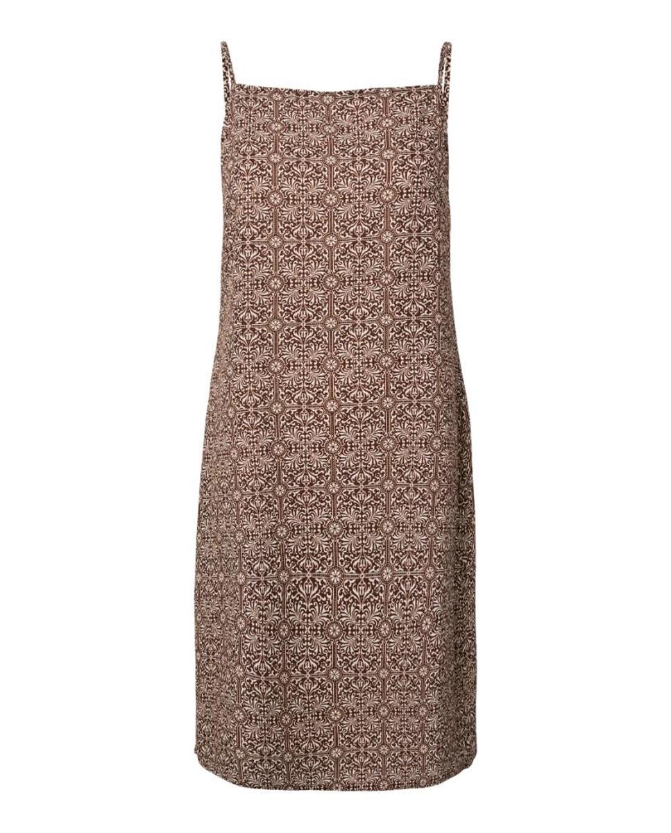Vestido Curto com Estampado Geométrico, Decote Quadrado e Alças Finas Castanho-5