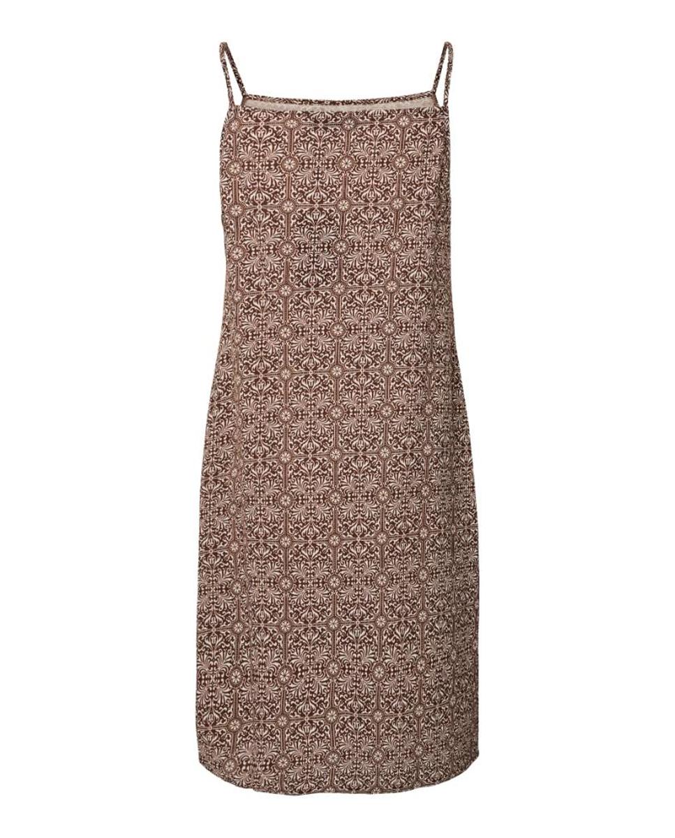 Vestido Curto com Estampado Geométrico, Decote Quadrado e Alças Finas Castanho-6