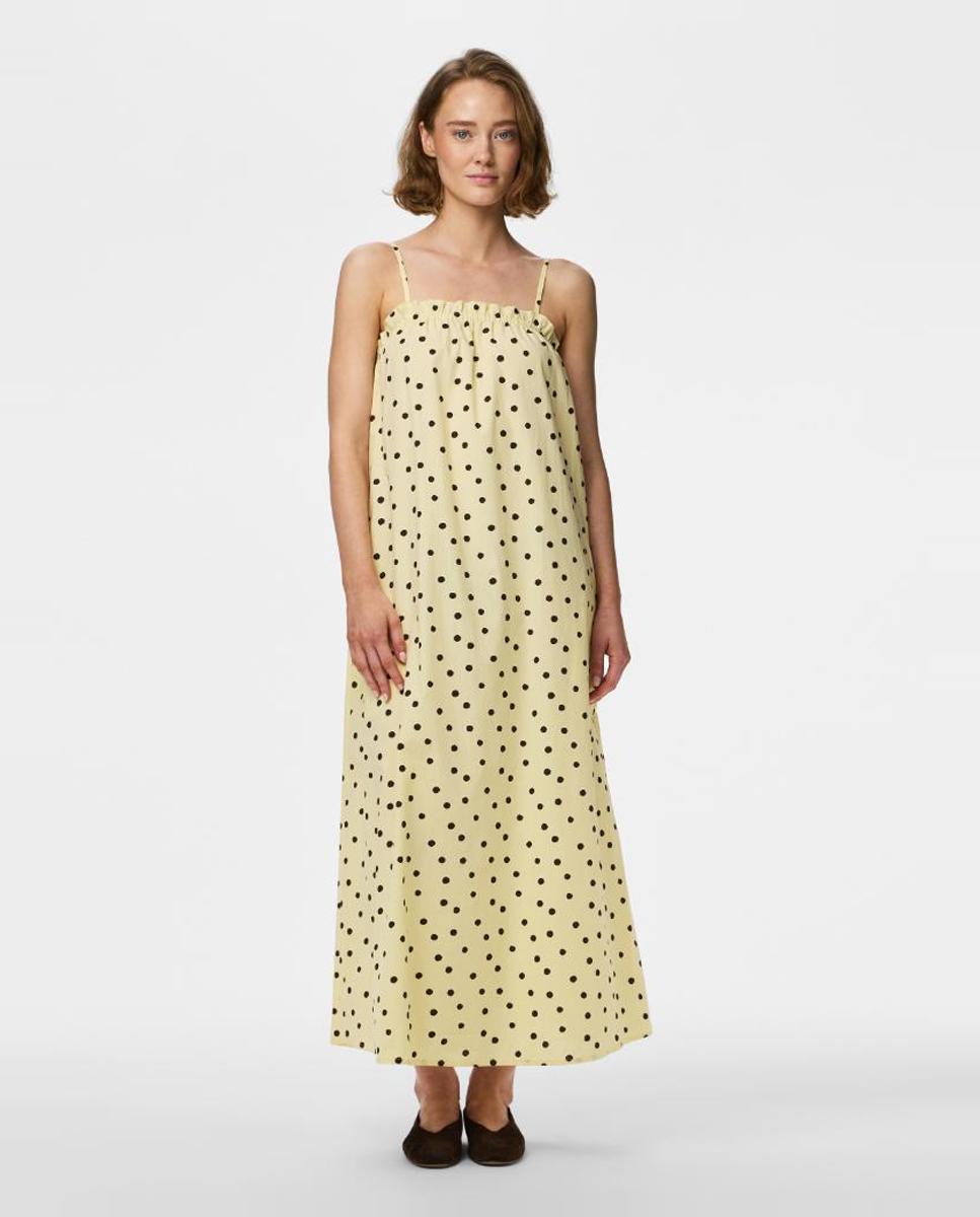 Pieces - Vestido de mujer de lunares con escote cuadrado y tirantes finos..