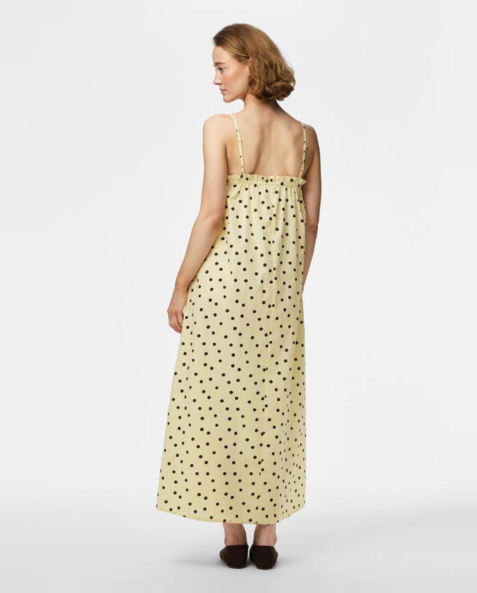 Vestido às Bolinhas com Decote Quadrado e Alças Finas Amarelo-2