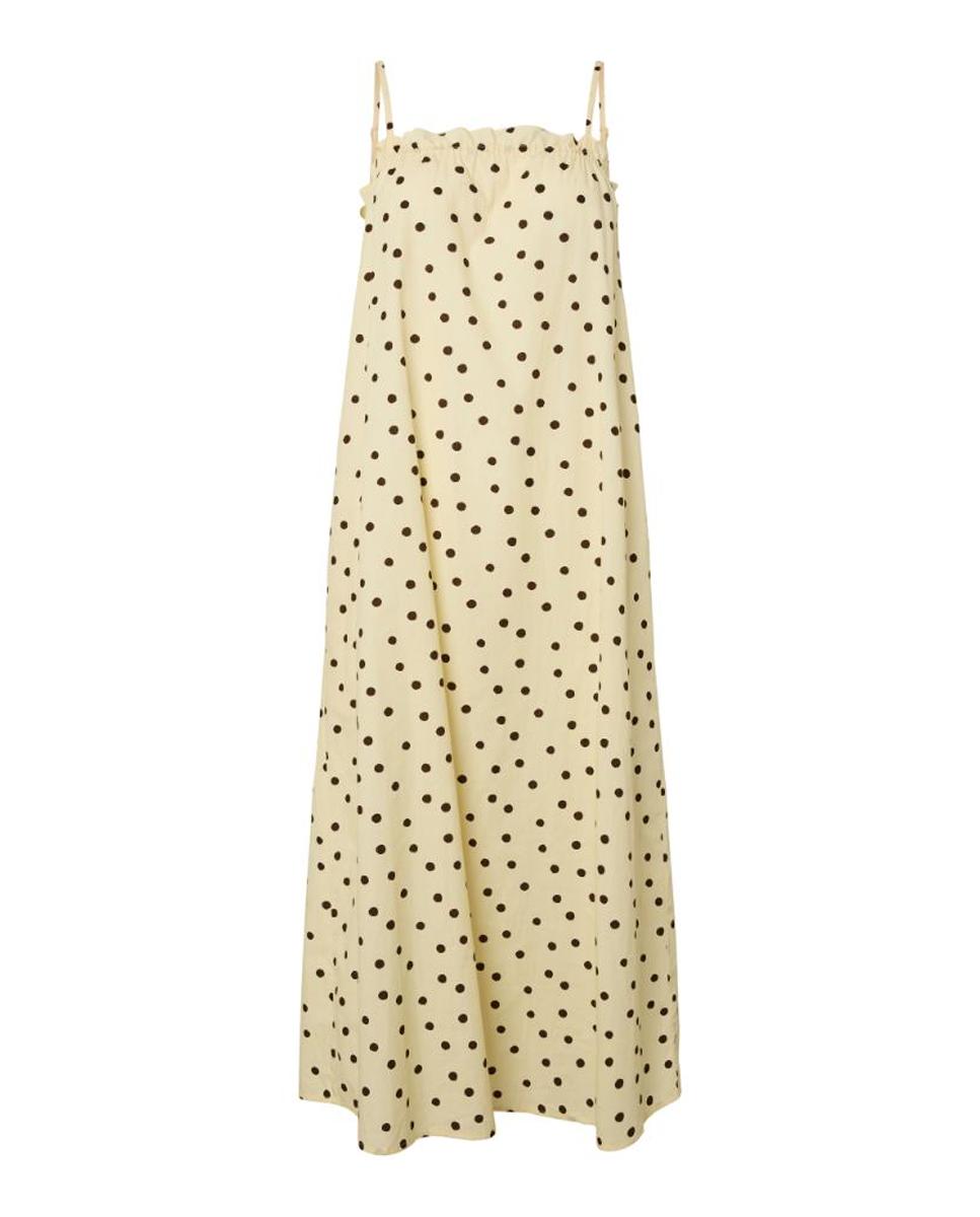 Vestido às Bolinhas com Decote Quadrado e Alças Finas Amarelo-5