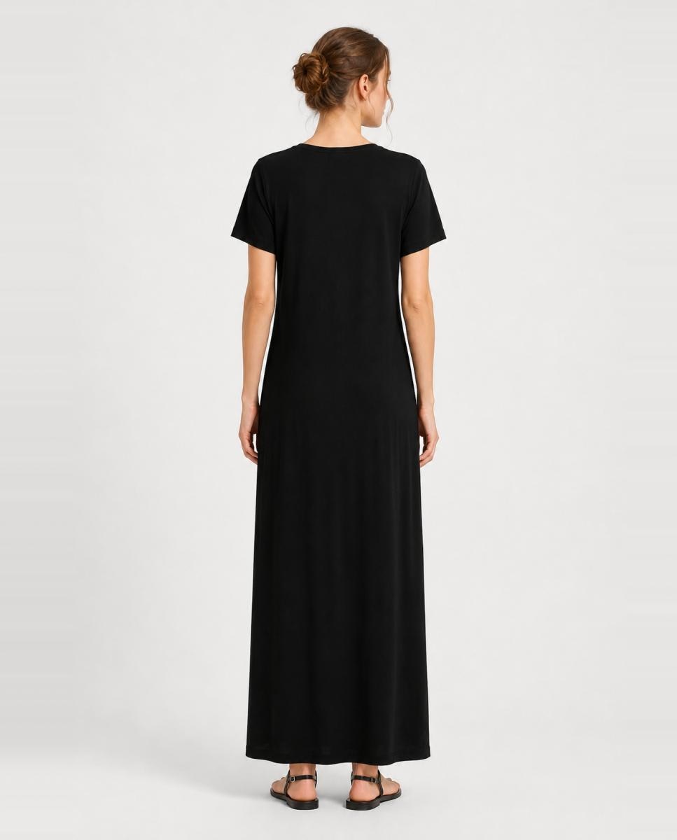 Vestido largo con escote de pico y manga corta - Pieces - Negro Negro-2