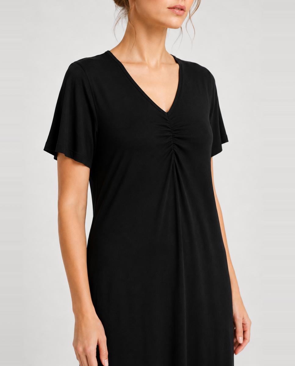 Vestido largo con escote de pico y manga corta - Pieces - Negro Negro-3