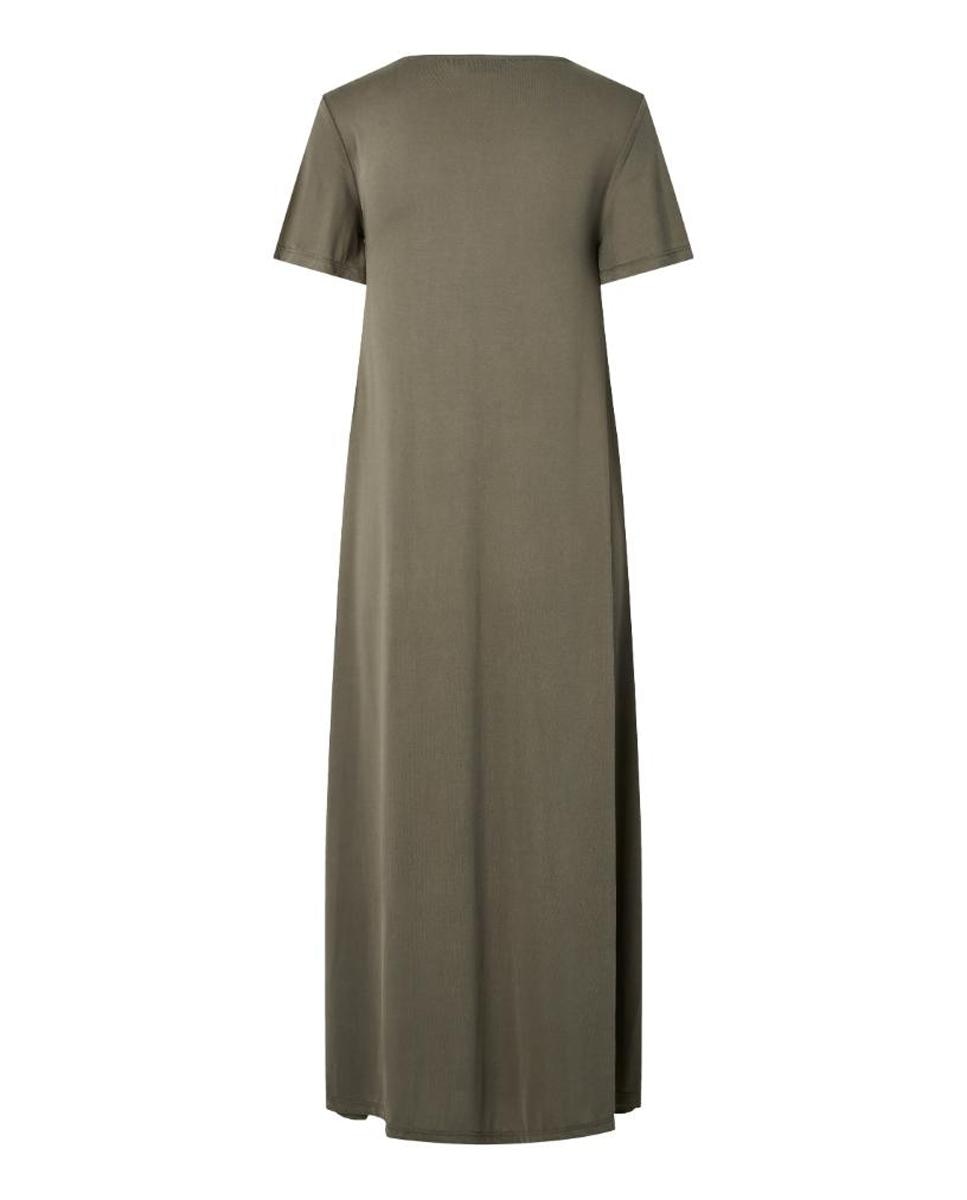 Vestido Comprido com Decote em Bico e Manga Curta Verde pardo-6