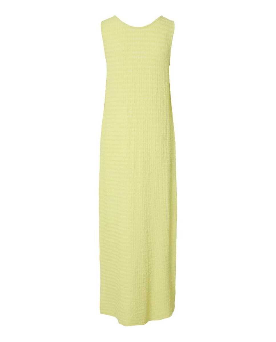 Vestido Comprido sem Mangas com Decote Redondo Amarelo-4