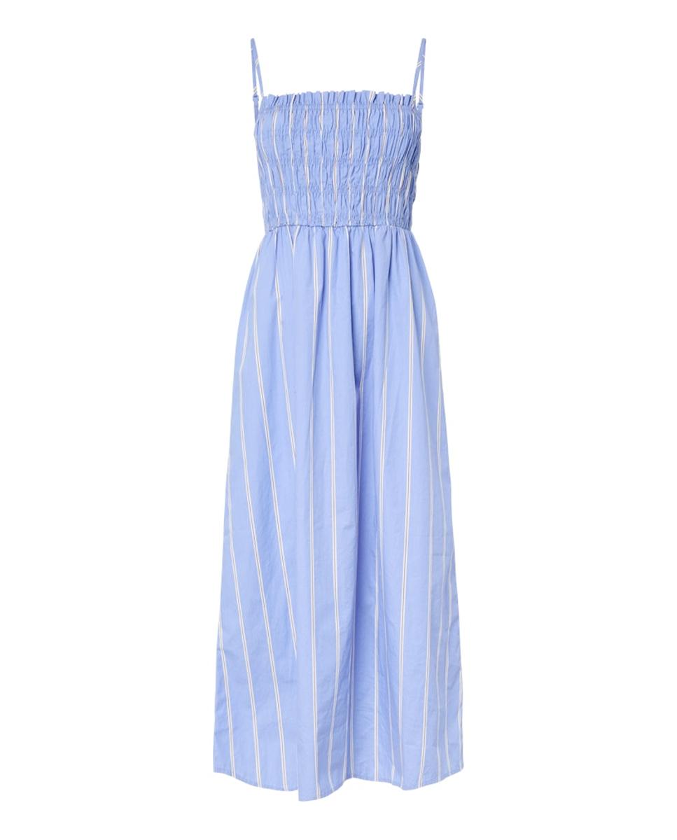 Vestido Comprido com Decote Quadrado, Favos de Mel e Alças Finas Azul-claro-5