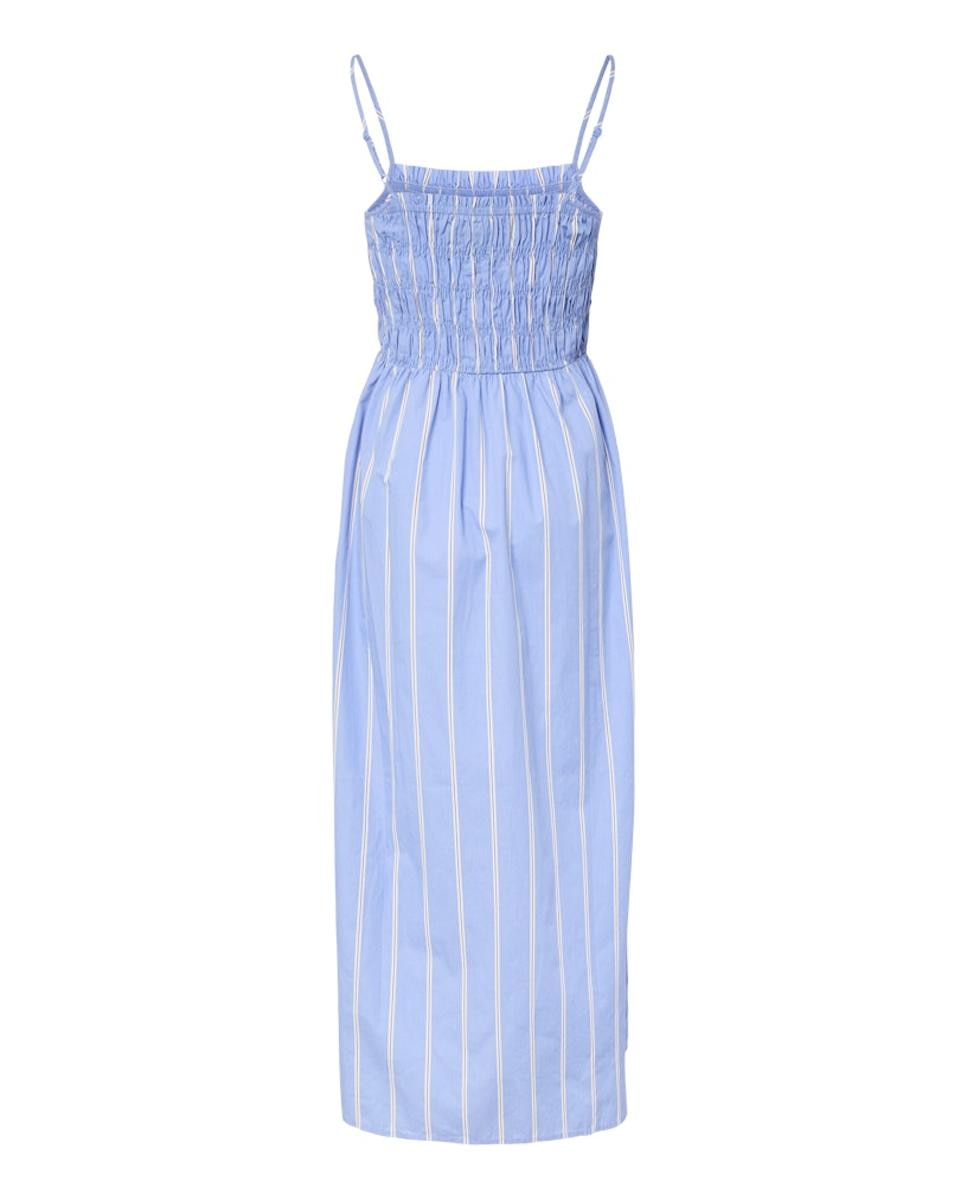 Vestido Comprido com Decote Quadrado, Favos de Mel e Alças Finas Azul-claro-6