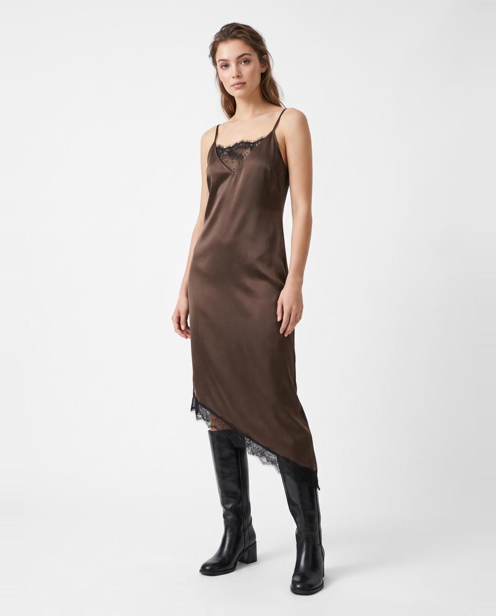 Vestido lencero de mujer - Pieces - Marrón oscuro Marrón oscuro-1