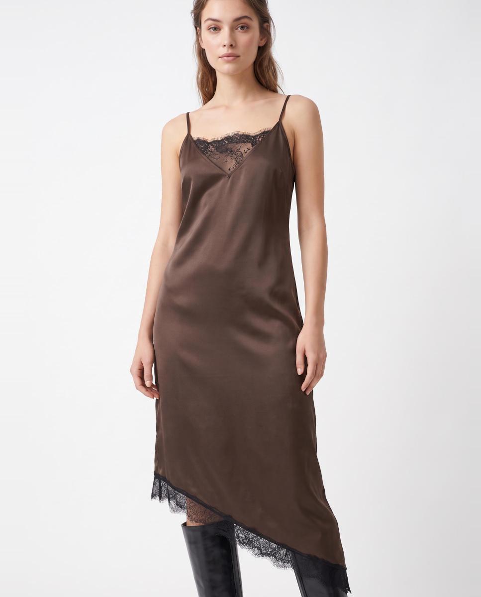 Vestido lencero de mujer - Pieces - Marrón oscuro Marrón oscuro-3