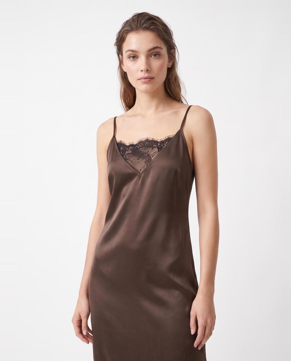 Vestido lencero de mujer - Pieces - Marrón oscuro Marrón oscuro-4