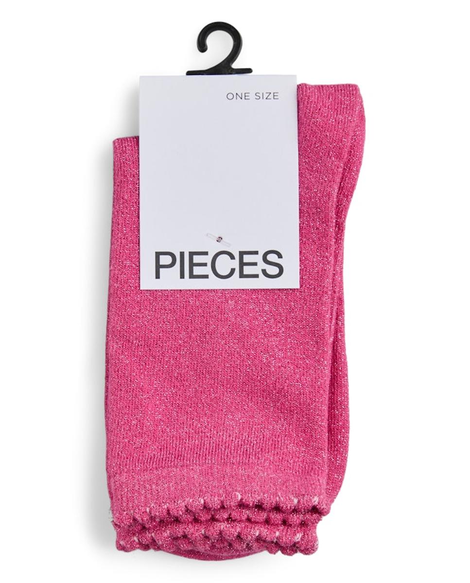 Meias Altas de Fio Metalizado Rosa-2